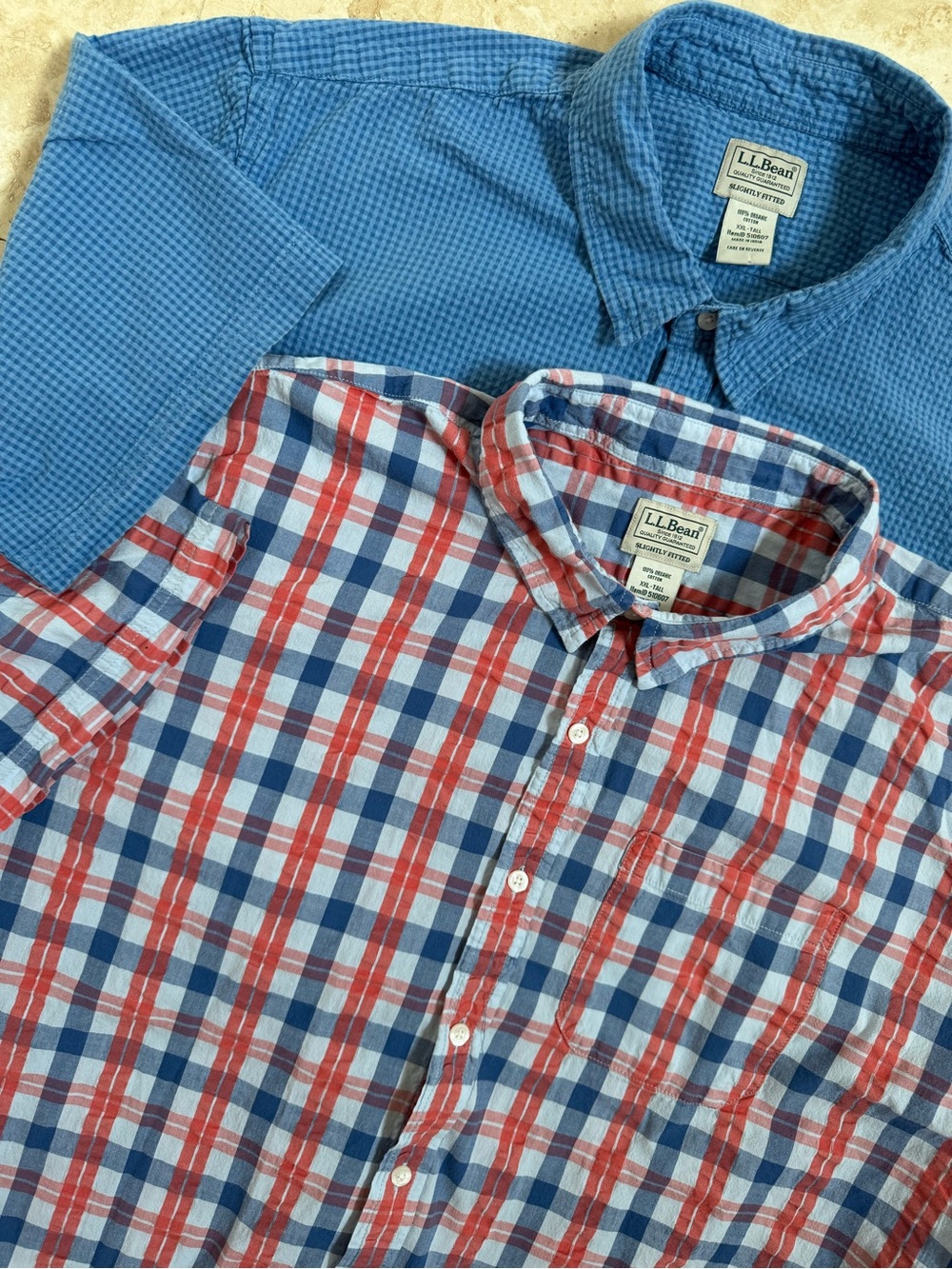 L.L.Bean Organic Cotton Seersucker Shirt Bundle – Short Sleeve Plaid – XXL Tall